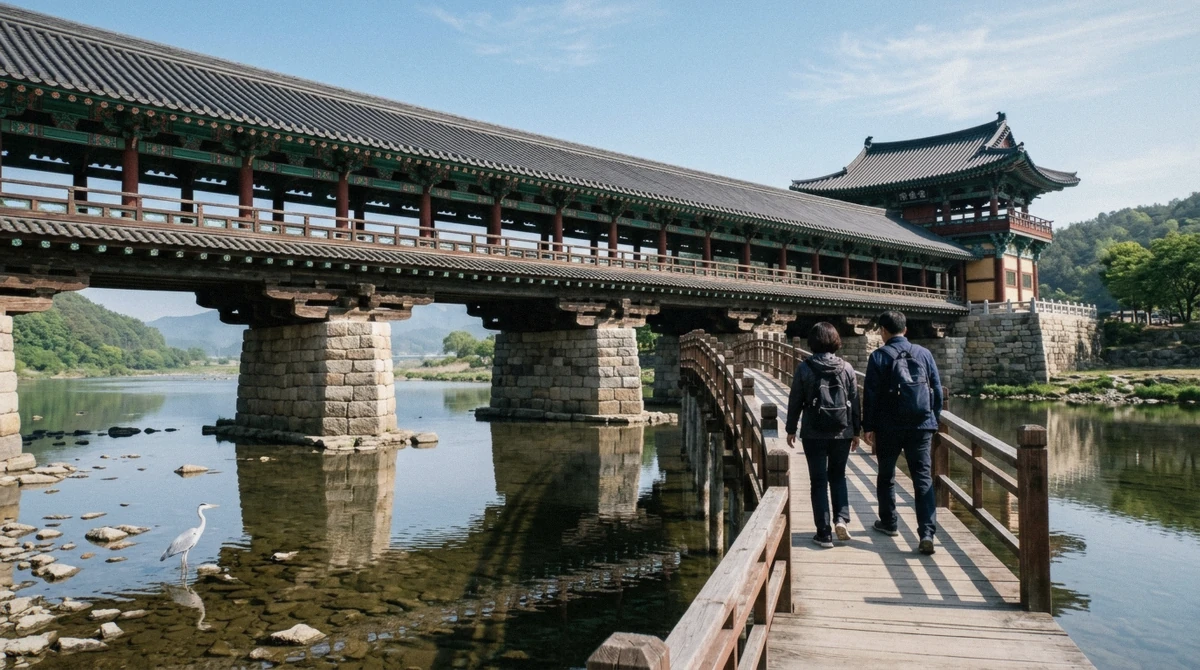 A visitor checking entrance ticket prices at a gate on a gyeongju city tour, showing the real trip cost and entrance fees in South Korea